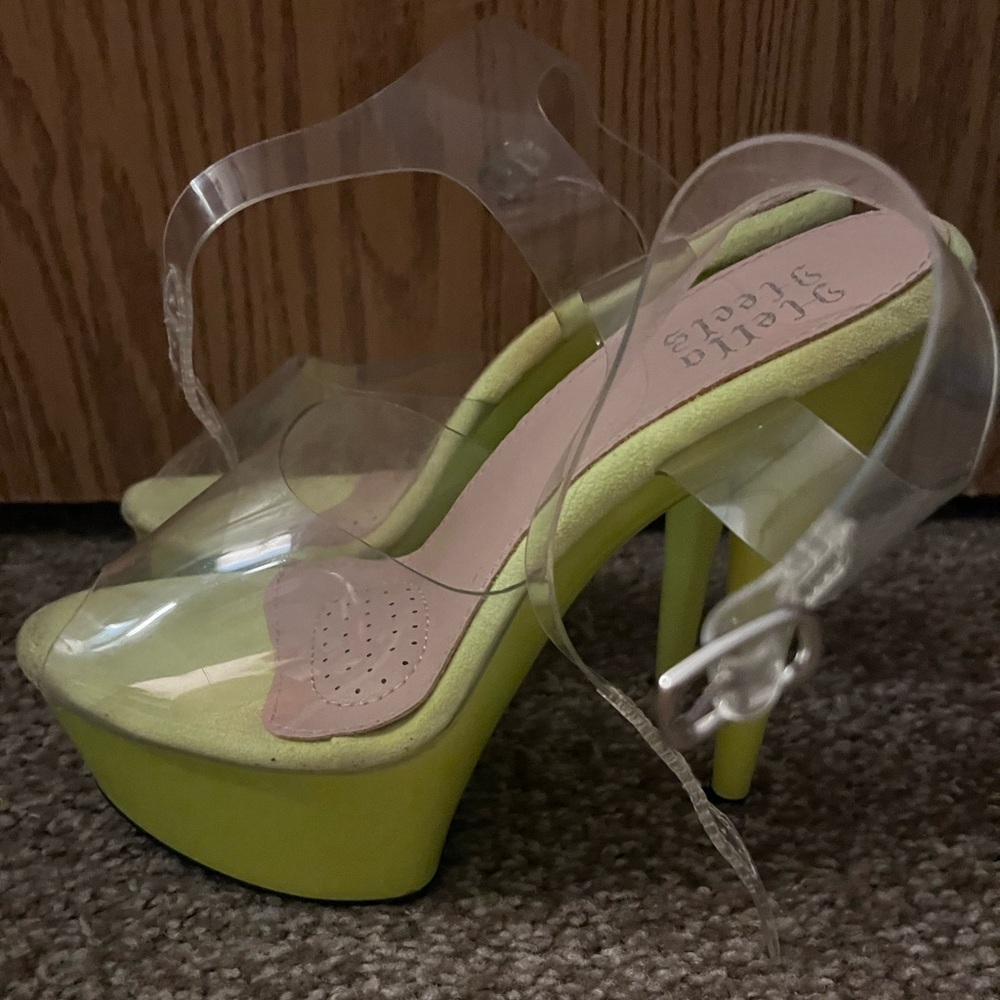 Hella Heels 6in Stiletto Rhylie Electric Highlighter Neon Yellow Green Pole Club - Picture 5 of 8